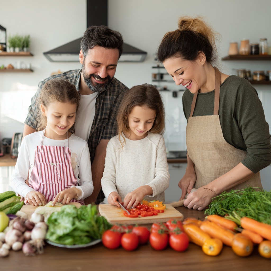 Romanian professional woman eating a healthy lunch at her office desk with a satisfied expression